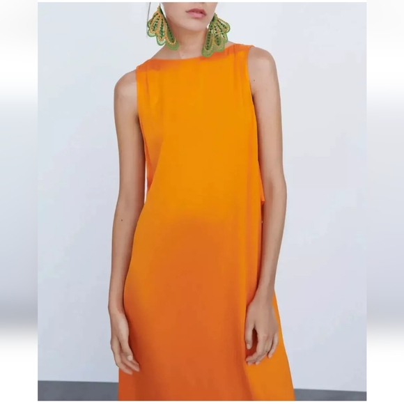 ZARA Draped Orange dress NWT - Picture 3 of 16